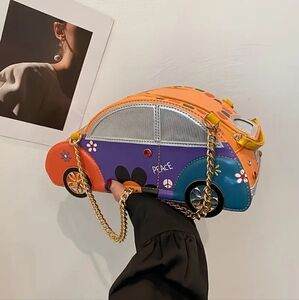 Cartoon Car Shaped Bag, Creative Chain Shoulder Bag, Funny Colorblock Novelty Ha